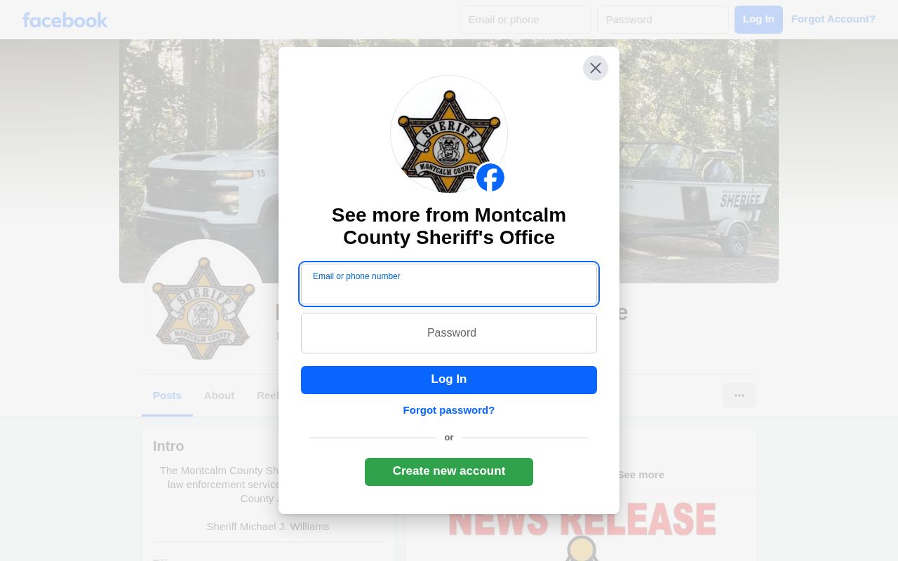 Official Montcalm County Sheriff Facebook news-release page