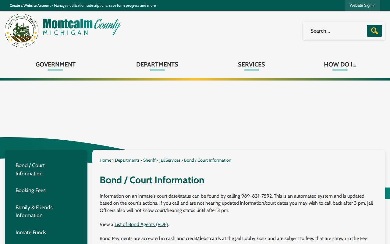 Montcalm County bond and court information page