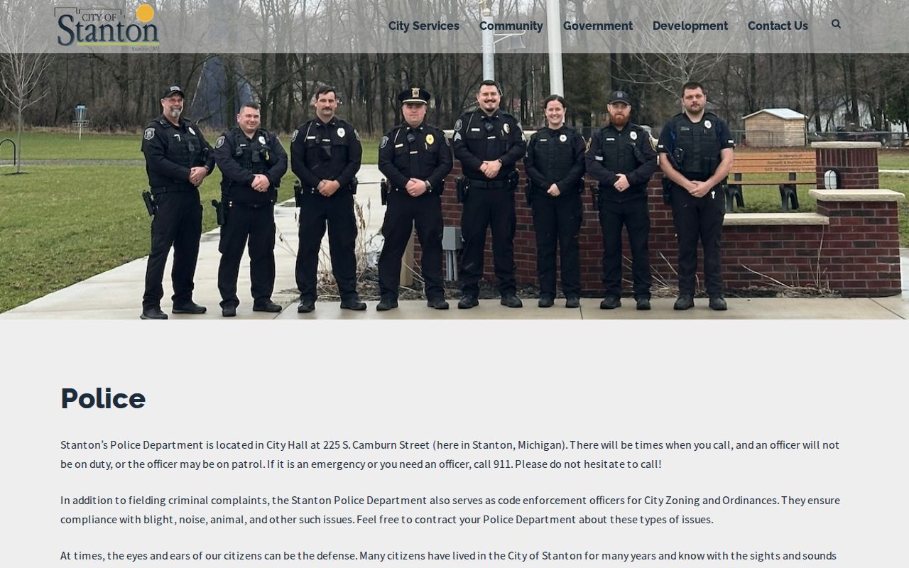 Official Stanton Police Department webpage with city contact information
