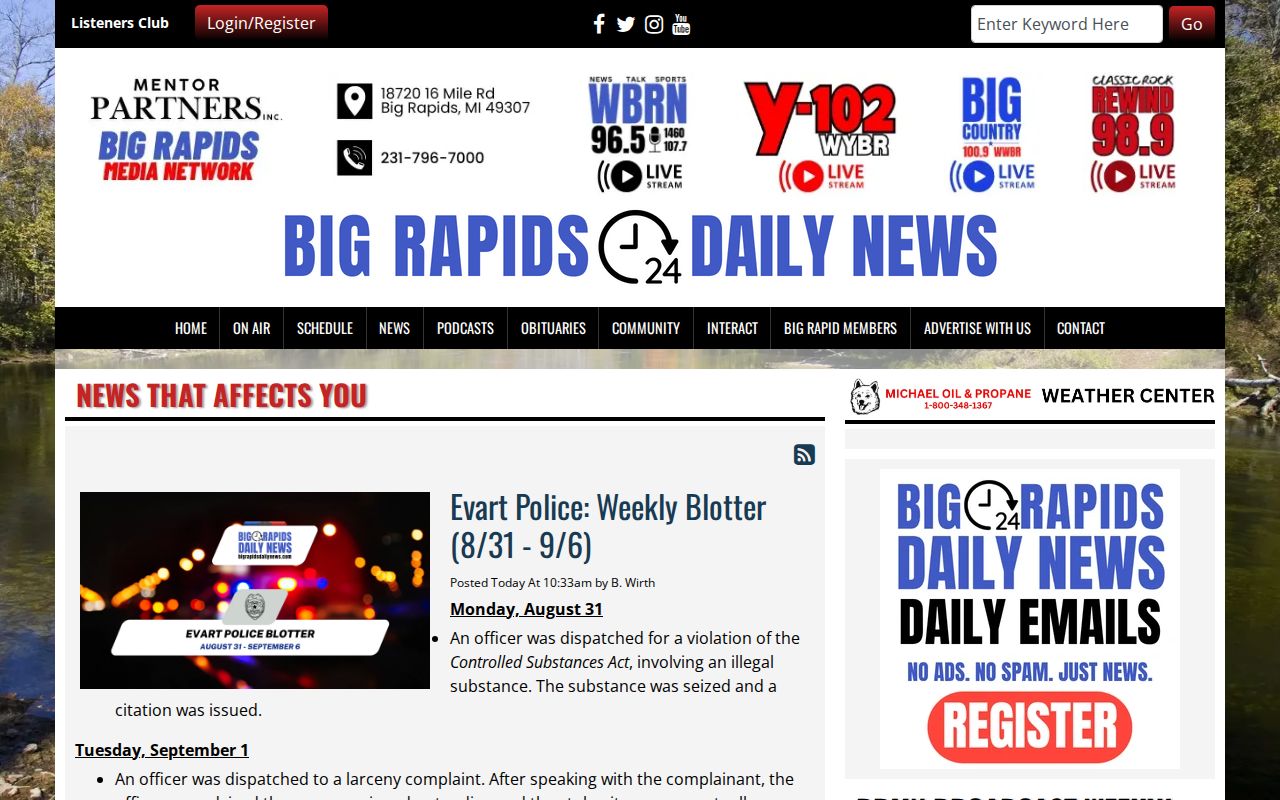 Big Rapids Daily News breaking-news page covering the Howard City region